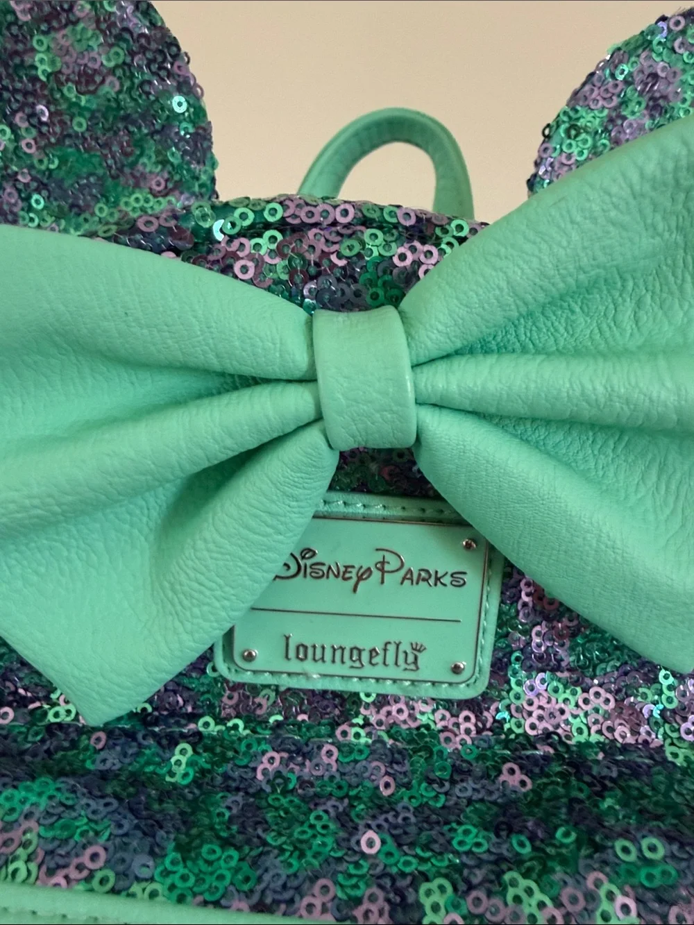 Loungefly Mint & and Purple Sequin Disney Minnie Ear Backpack